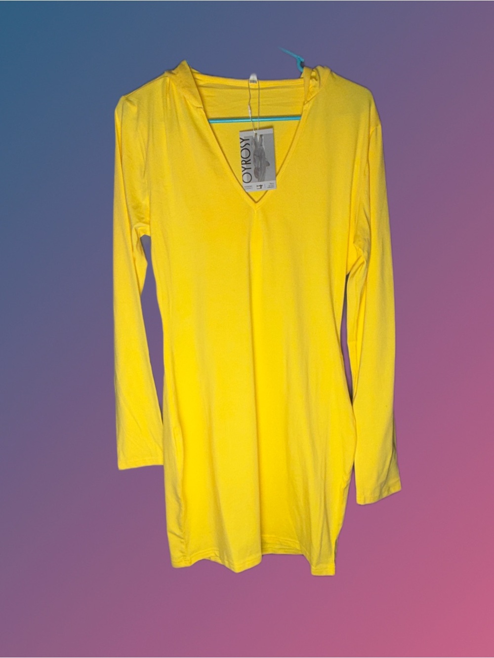 NWT OYROSY Yellow Hooded coveruo Bodycon mini Dress Size L